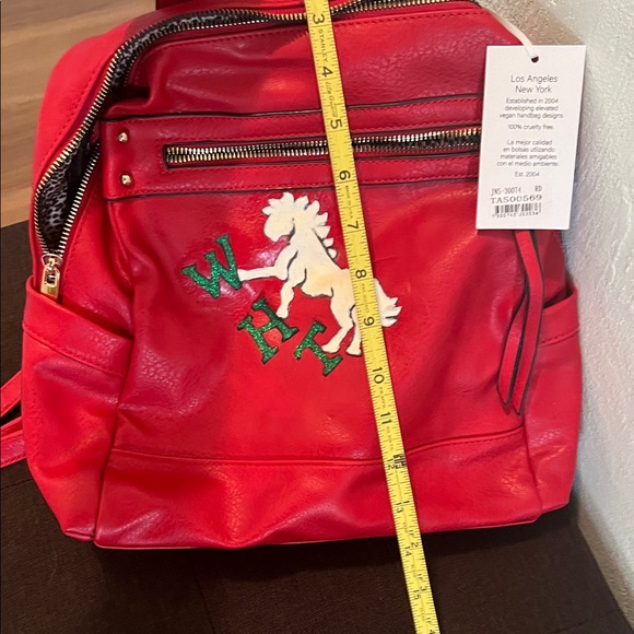 ( 0319) Red Backpack with Green Embroidered Design WHT Art - Picture 3 of 6